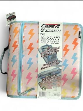 Case-it Mighty Zip Tab Binder Expanding file with Lightning Print